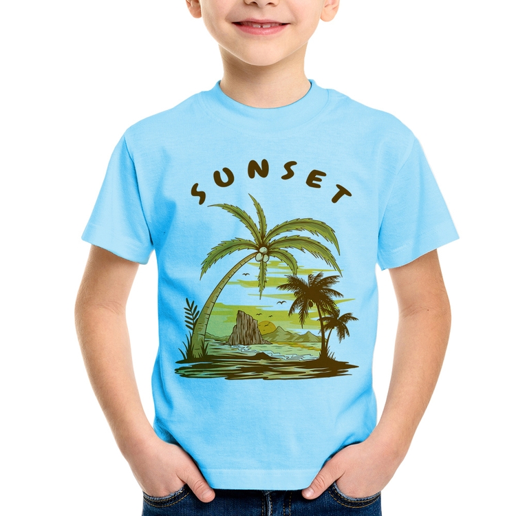 Camiseta Infantil Sunset Beach - Azul Bebê