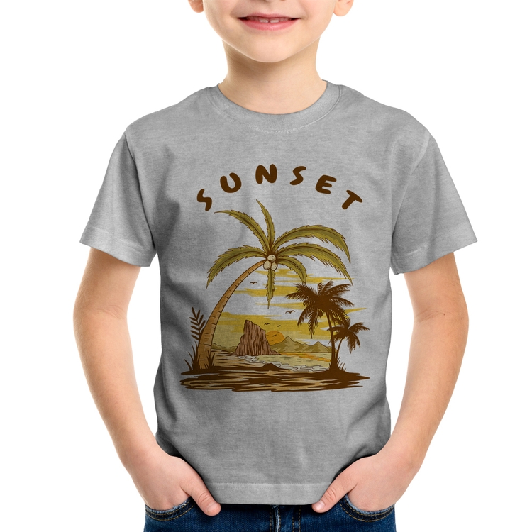 Camiseta Infantil Sunset Beach - Cinza