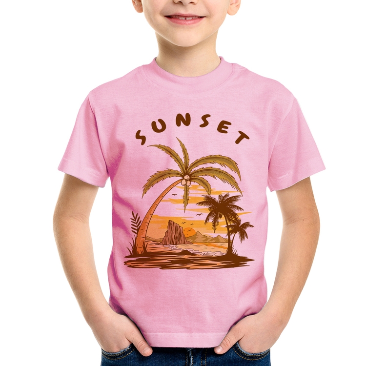 Camiseta Infantil Sunset Beach - Rosa Bebê