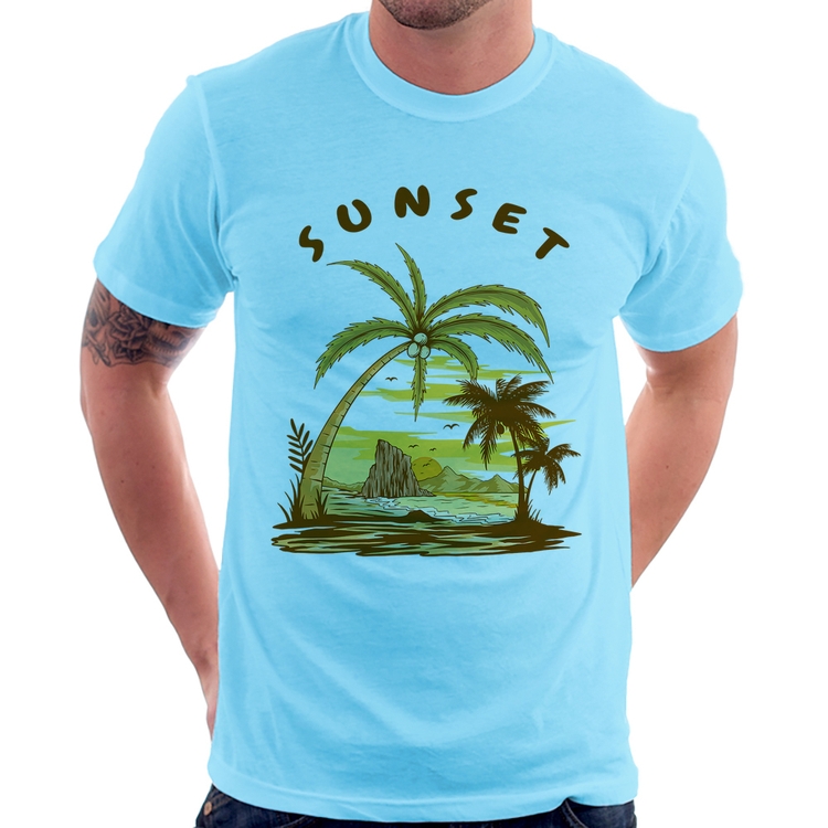 Camiseta Sunset Beach - Azul Bebê