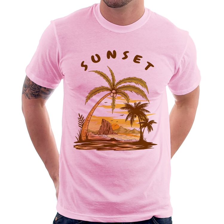 Camiseta Sunset Beach - Rosa Bebê