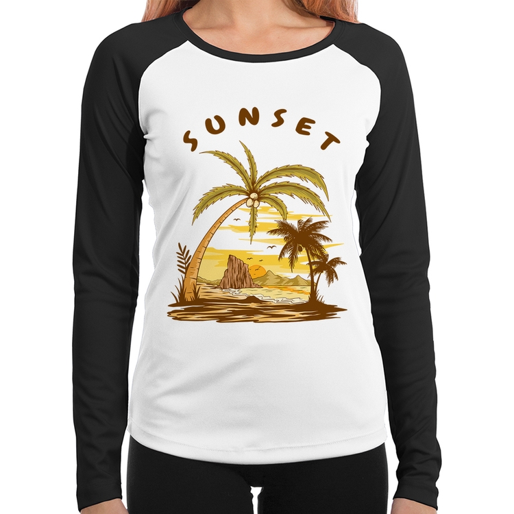 Baby Look Raglan Sunset Beach Manga Longa