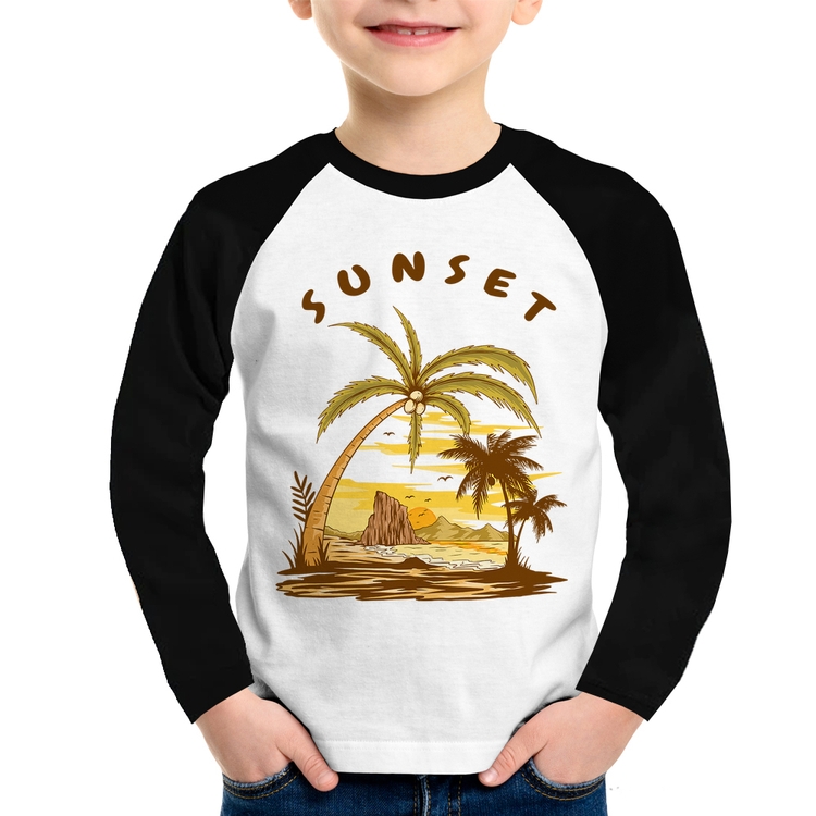 Camiseta Raglan Infantil Sunset Beach Manga Longa