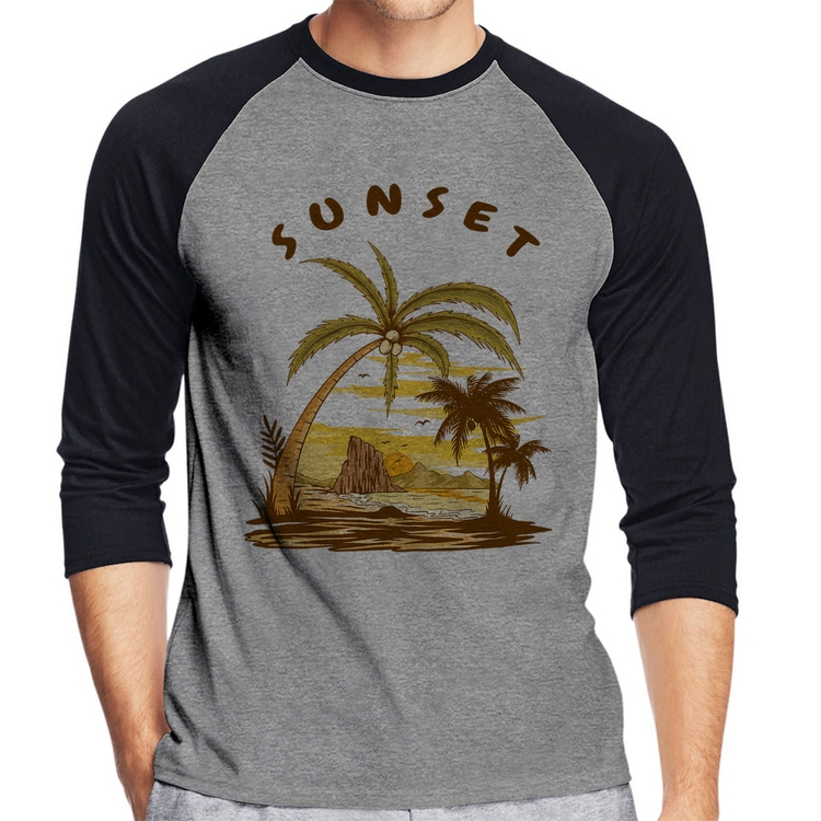 Camiseta Raglan Sunset Beach Manga 3/4 - Cinza/Preto