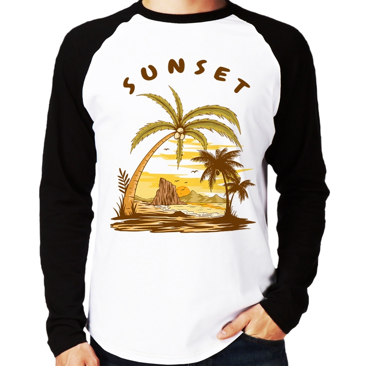 Camiseta Raglan Sunset Beach Manga Longa