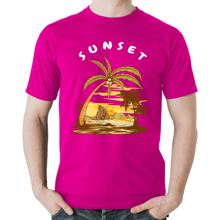 Camiseta Algodão Sunset Beach - Rosa
