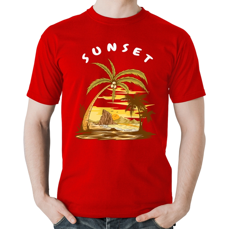 Camiseta Algodão Sunset Beach - Vermelha