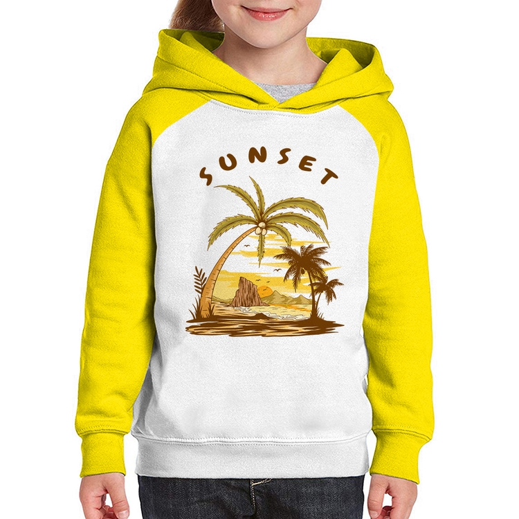 Moletom Infantil Sunset Beach - Branco/Amarelo