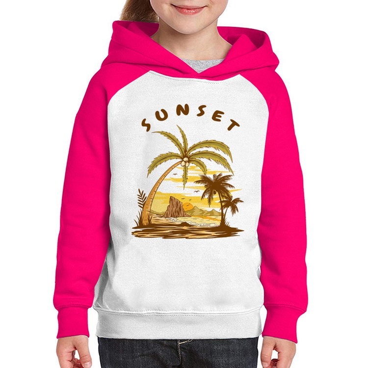 Moletom Infantil Sunset Beach - Branco/Rosa