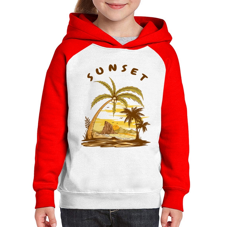 Moletom Infantil Sunset Beach - Branco/Vermelho