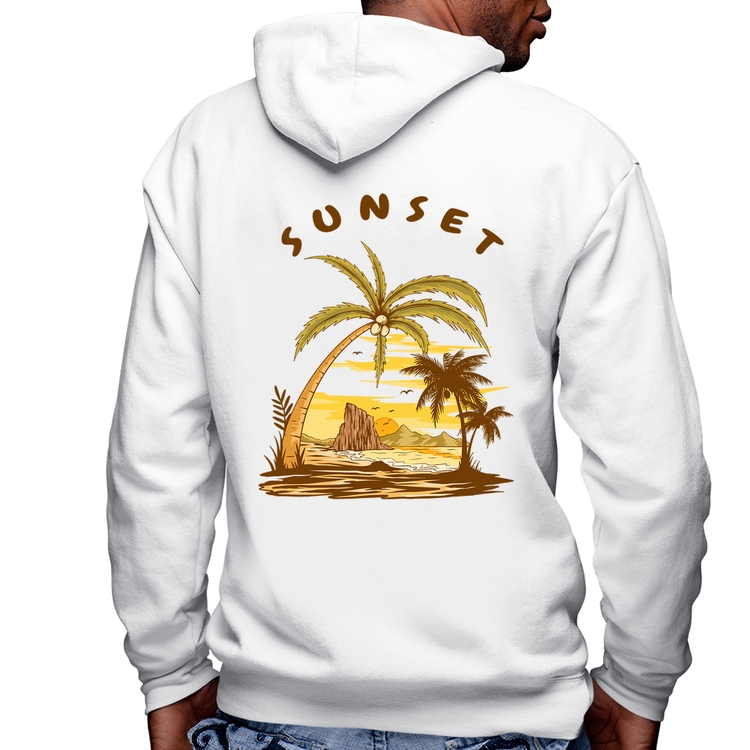 Blusa Moletom Sunset Beach Masculina com Capuz e Zíper - Branca
