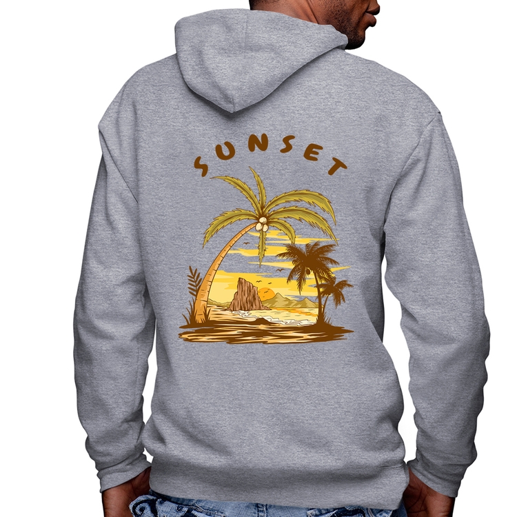 Blusa Moletom Sunset Beach Masculina com Capuz e Zíper - Mescla