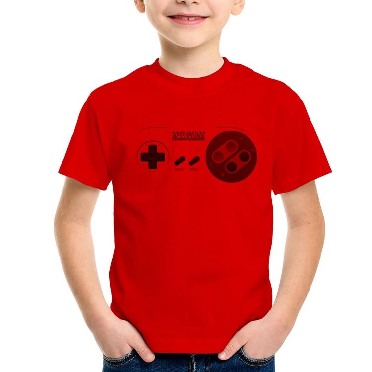 Camiseta Infantil Super Nintendo SNES Gamepad - Vermelha