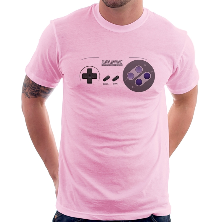 Camiseta Super Nintendo SNES Gamepad - Rosa Bebê