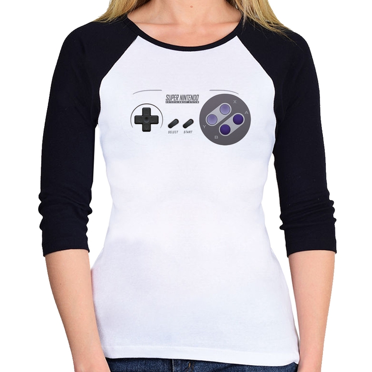 Baby Look Raglan Super Nintendo SNES Gamepad Manga 3/4