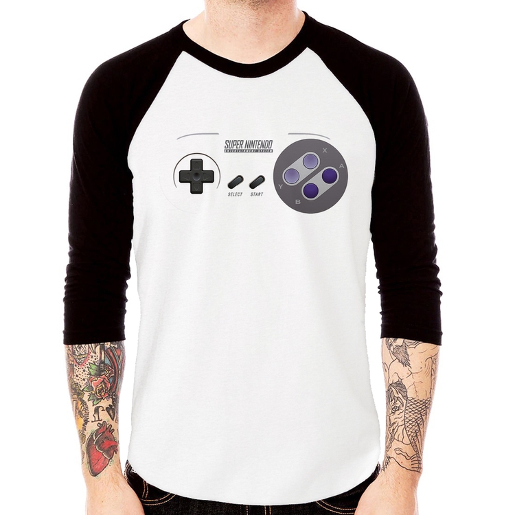 Camiseta Raglan Super Nintendo SNES Gamepad Manga 3/4