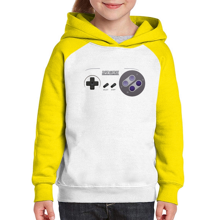 Moletom Infantil Super Nintendo SNES Gamepad - Branco/Amarelo