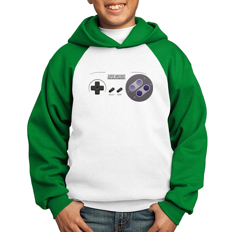 Moletom Infantil Super Nintendo SNES Gamepad - Branco/Verde