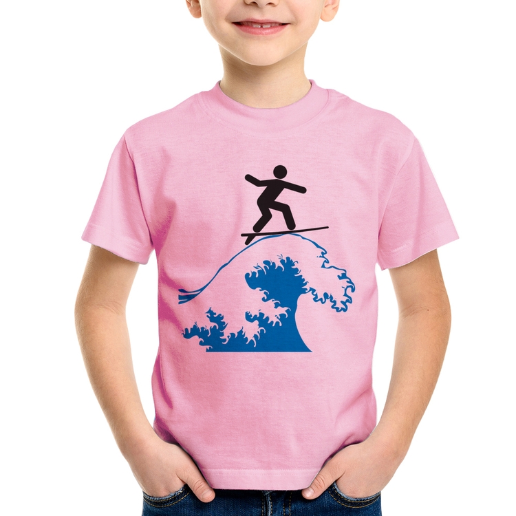 Camiseta Infantil Surfista - Rosa Bebê