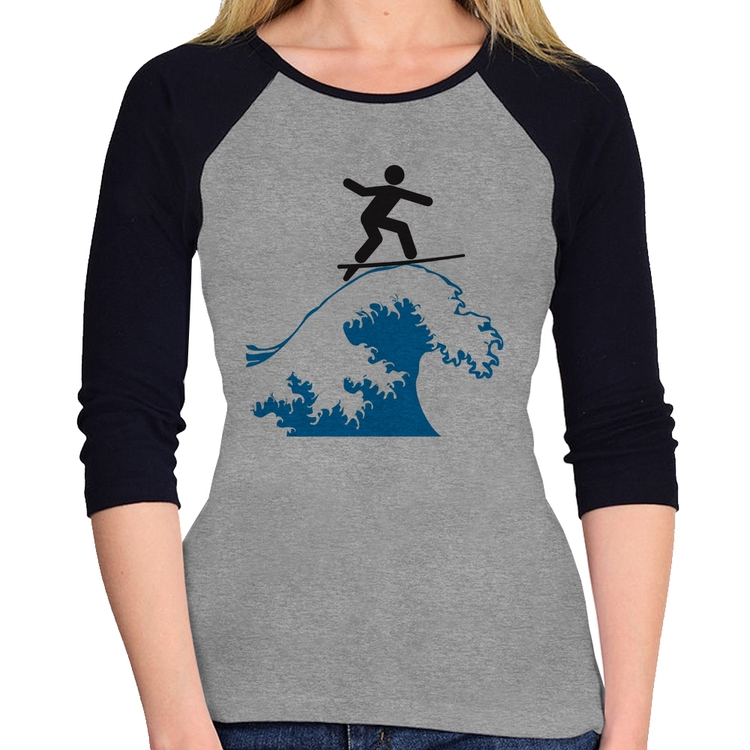 Baby Look Raglan Surfista Manga 3/4 - Cinza/Preto