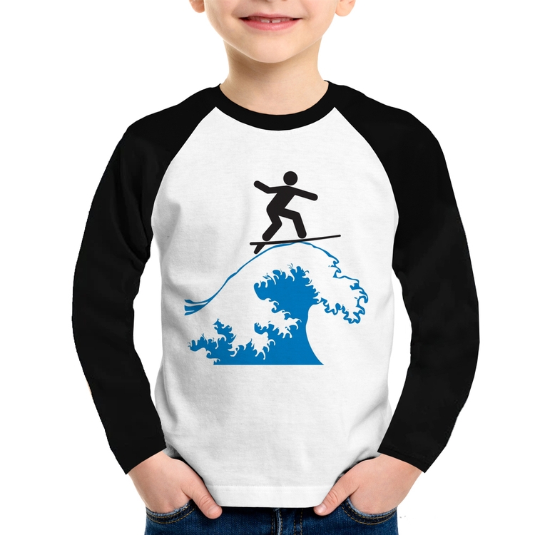 Camiseta Raglan Infantil Surfista Manga Longa