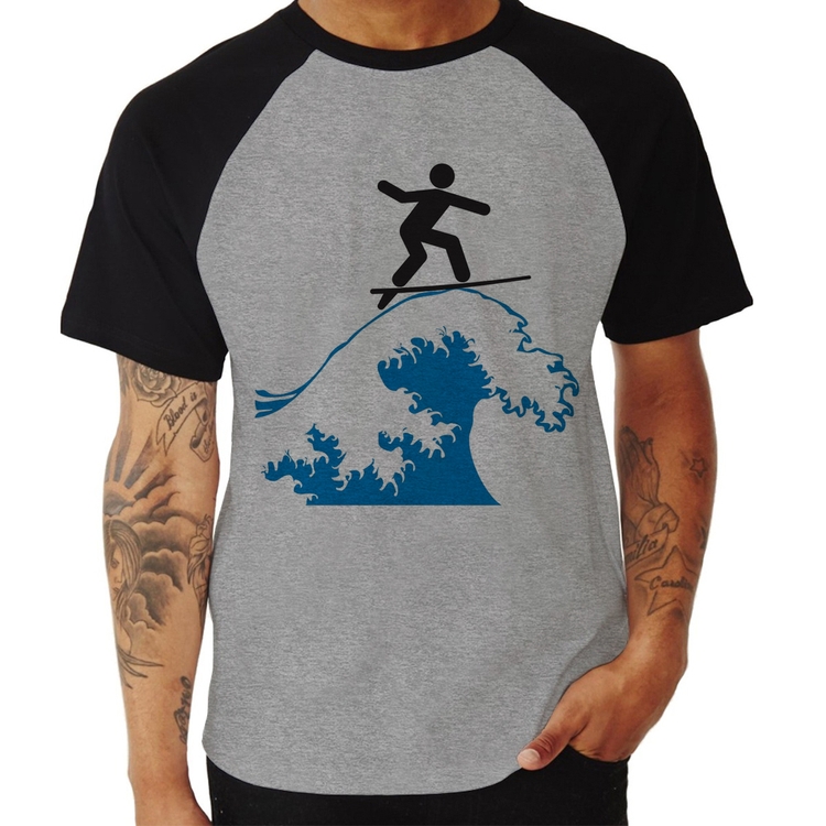 Camiseta Raglan Surfista - Cinza/Preto