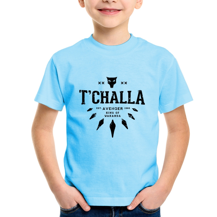 Camiseta Infantil T'Challa King of Wakanda - Azul Bebê