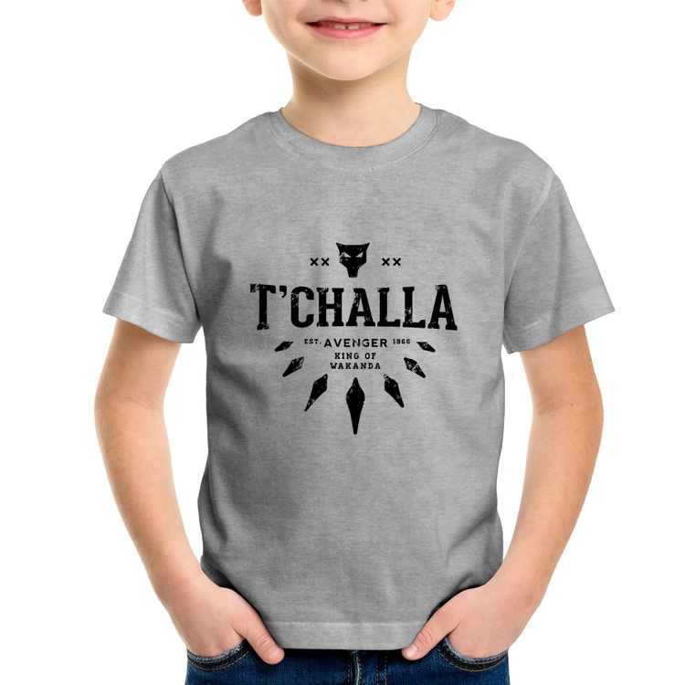 Camiseta Infantil T'Challa King of Wakanda - Cinza