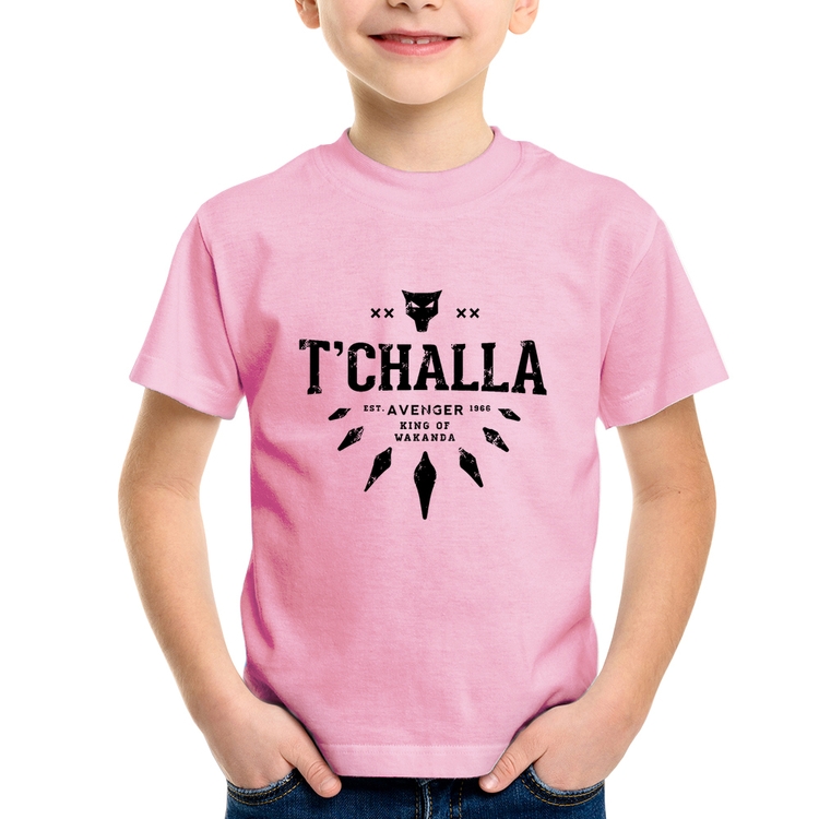 Camiseta Infantil T'Challa King of Wakanda - Rosa Bebê