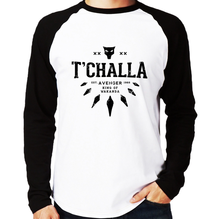 Camiseta Raglan T'Challa King of Wakanda Manga Longa