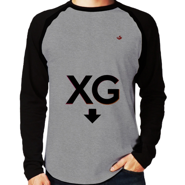 Camiseta Raglan Tamanho XG Manga Longa - Cinza/Preto