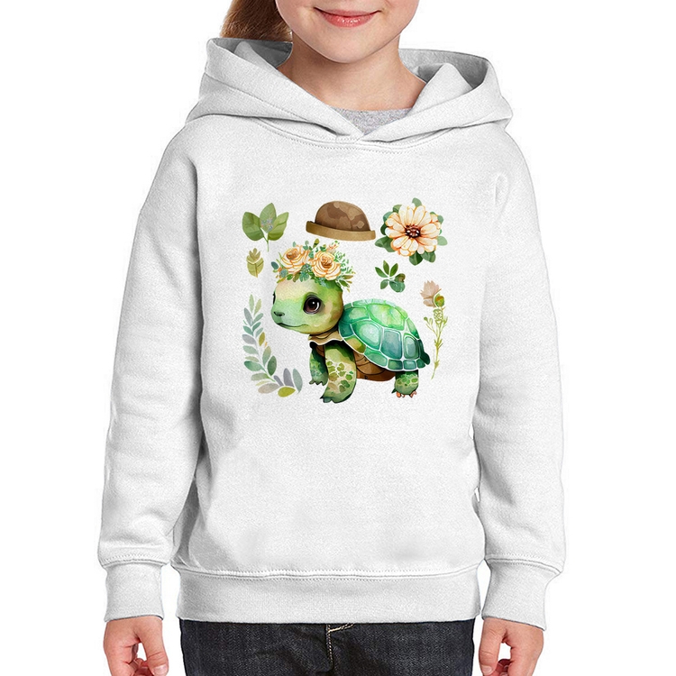 Moletom Infantil Tartaruga, flores e chapéu