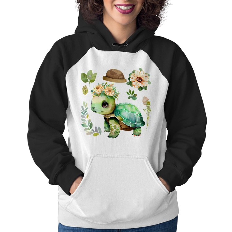 Moletom Feminino Tartaruga, flores e chapéu