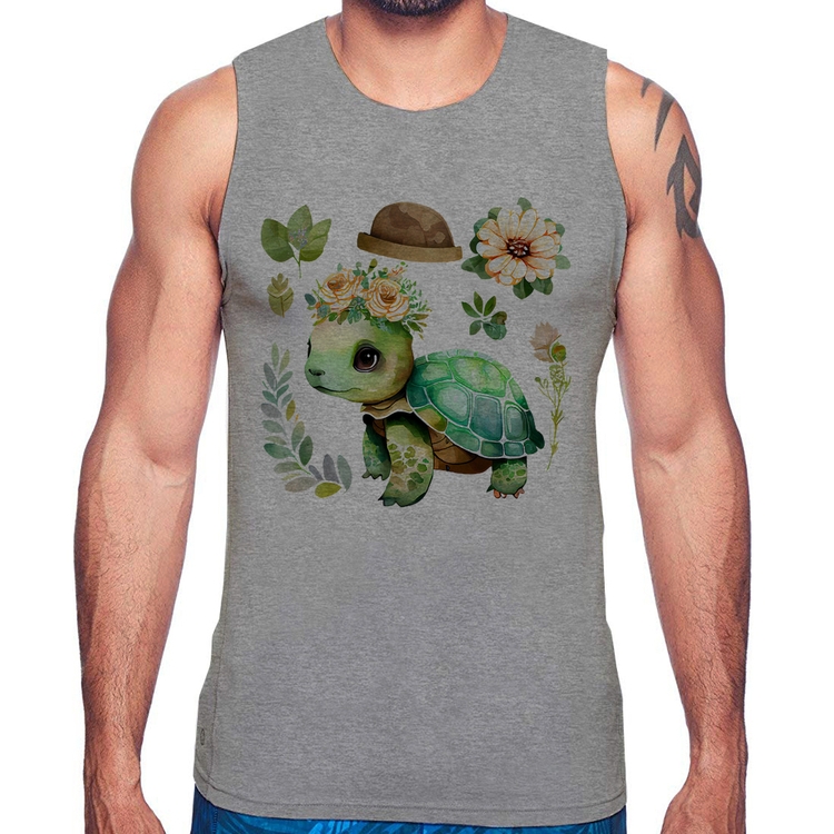 Regata Tartaruga, flores e chapéu - Cinza