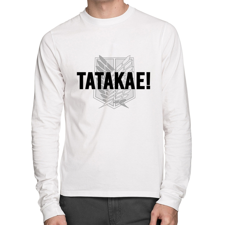 Camiseta Algodão Tatakae! Manga Longa - Branca