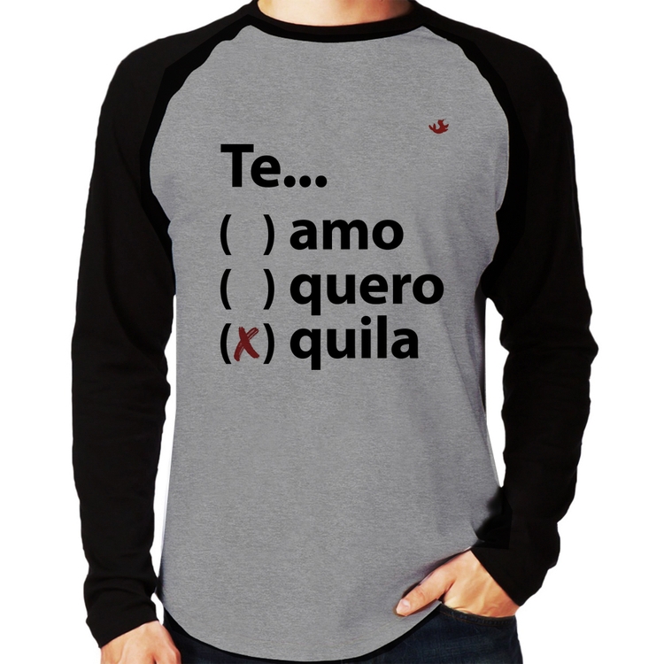 Camiseta Raglan Te... quila Manga Longa - Cinza/Preto