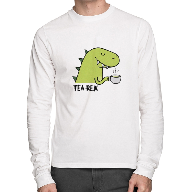 Camiseta Algodão Tea-Rex Manga Longa - Branca