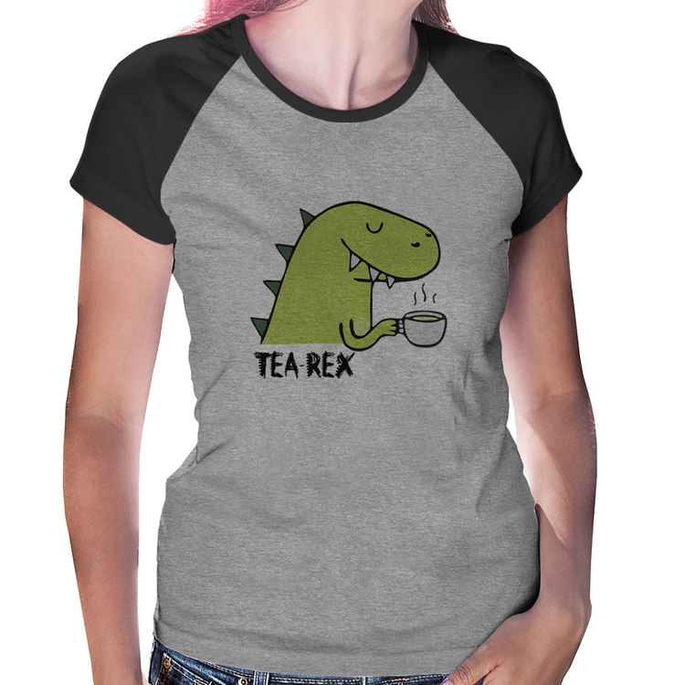 Baby Look Raglan Tea-Rex - Cinza/Preto