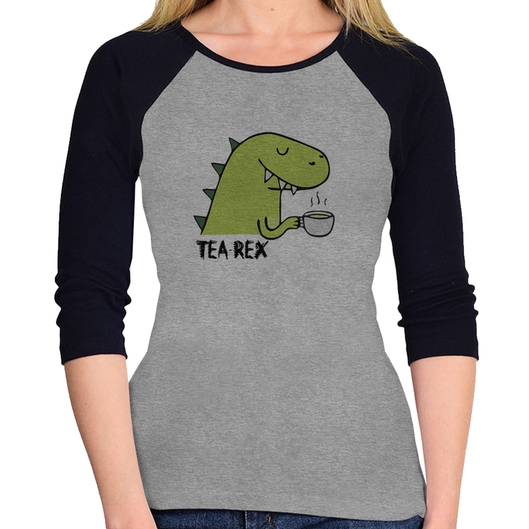 Baby Look Raglan Tea-Rex Manga 3/4 - Cinza/Preto