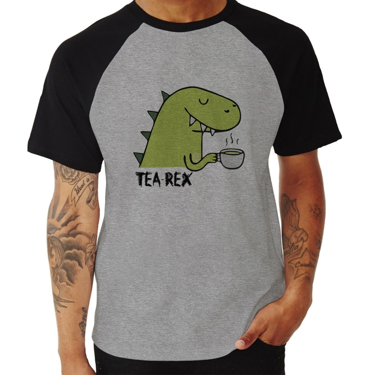 Camiseta Raglan Tea-Rex - Cinza/Preto