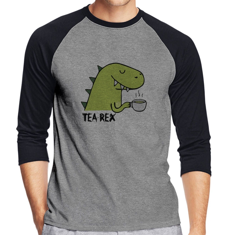 Camiseta Raglan Tea-Rex Manga 3/4 - Cinza/Preto