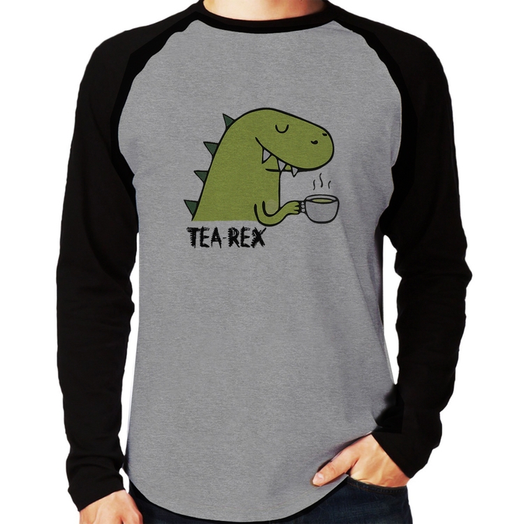 Camiseta Raglan Tea-Rex Manga Longa - Cinza/Preto