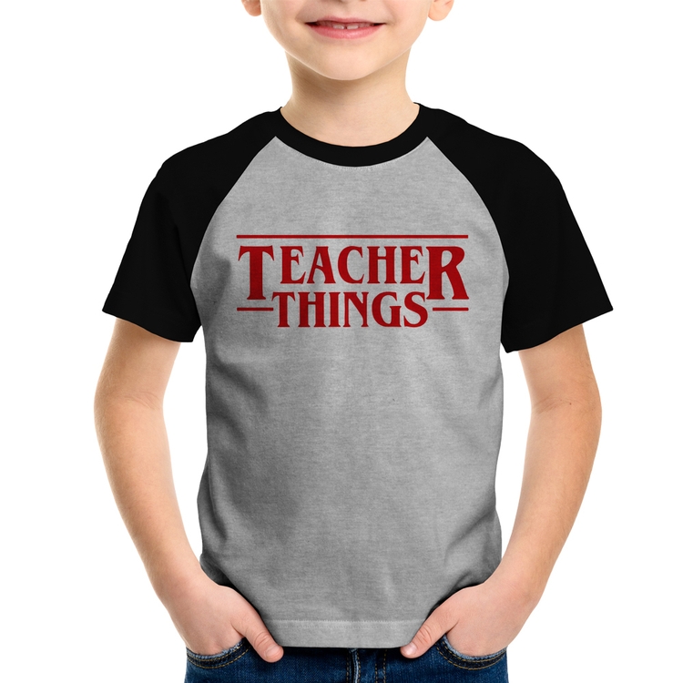 Camiseta Raglan Infantil Teacher Things - Cinza/Preto
