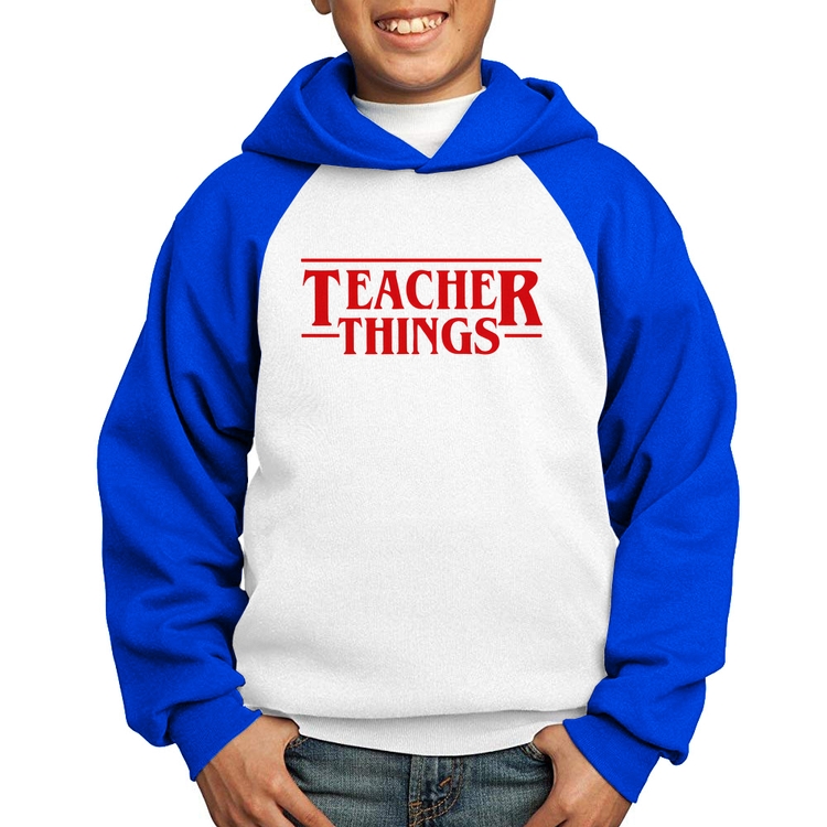 Moletom Infantil Teacher Things - Branco/Azul