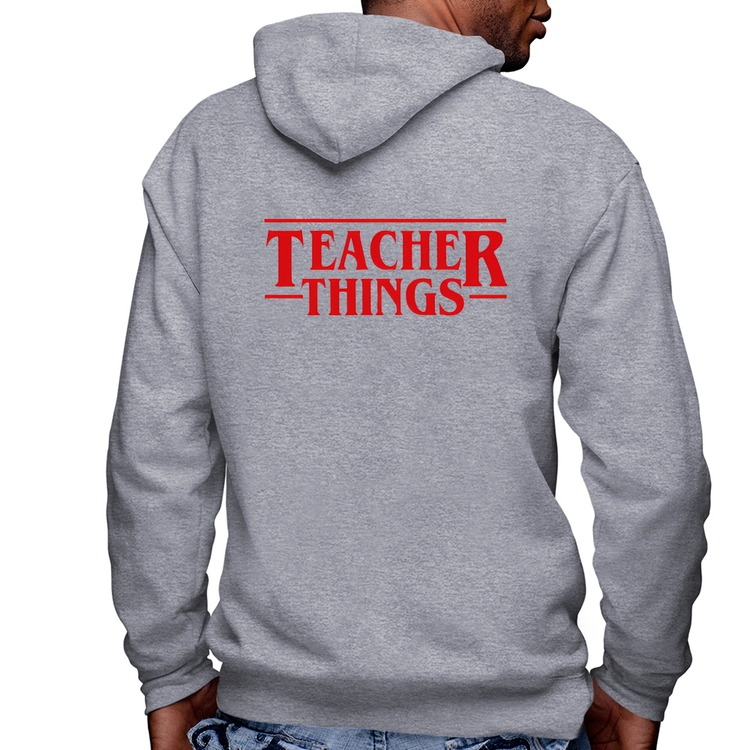 Blusa Moletom Teacher Things Masculina com Capuz e Zíper - Mescla