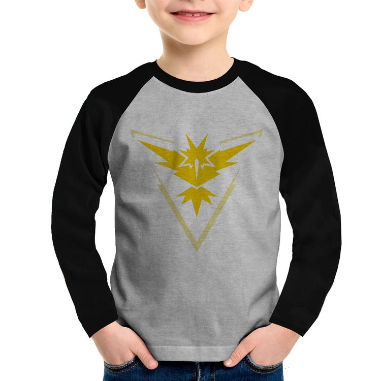 Camiseta Raglan Infantil Team Instinct Manga Longa - Cinza/Preto