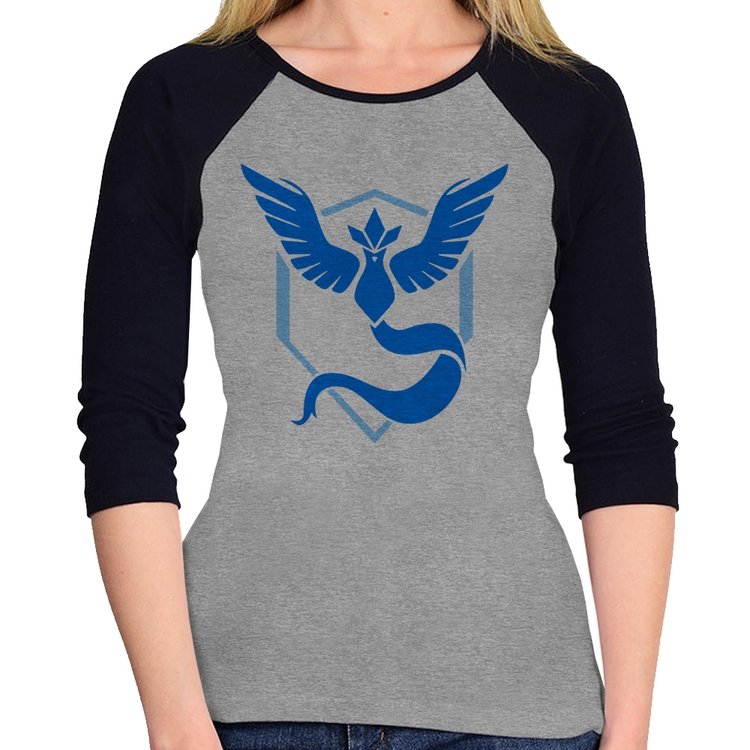 Baby Look Raglan Team Mystic Manga 3/4 - Cinza/Preto