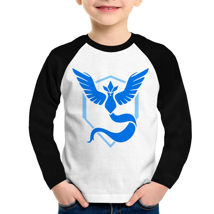 Camiseta Raglan Infantil Team Mystic Manga Longa