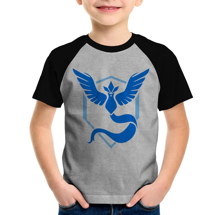 Camiseta Raglan Infantil Team Mystic - Cinza/Preto