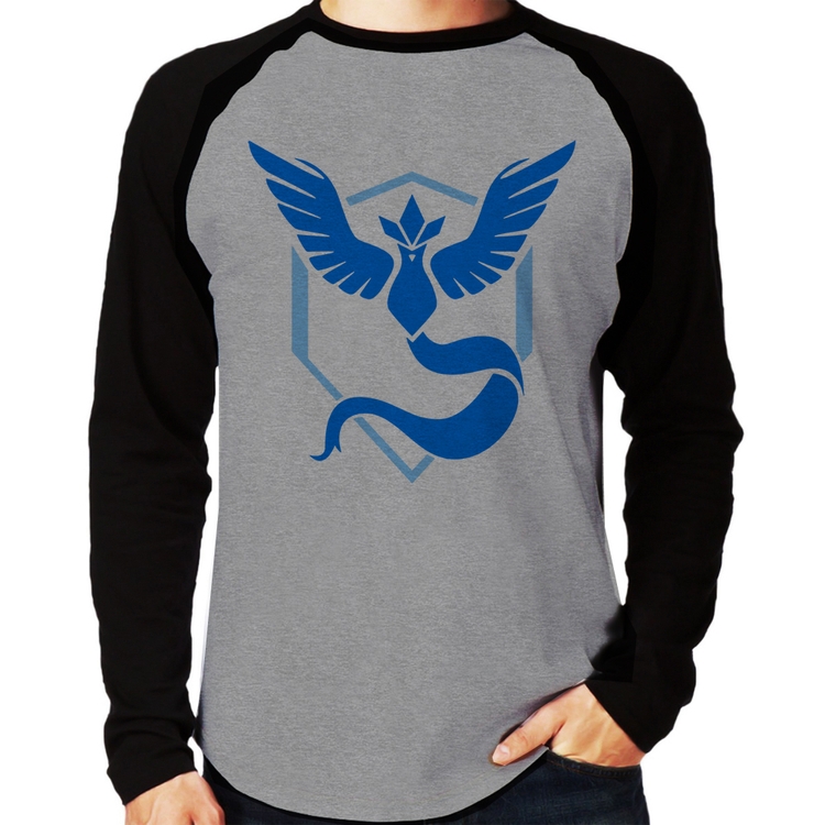 Camiseta Raglan Team Mystic Manga Longa - Cinza/Preto